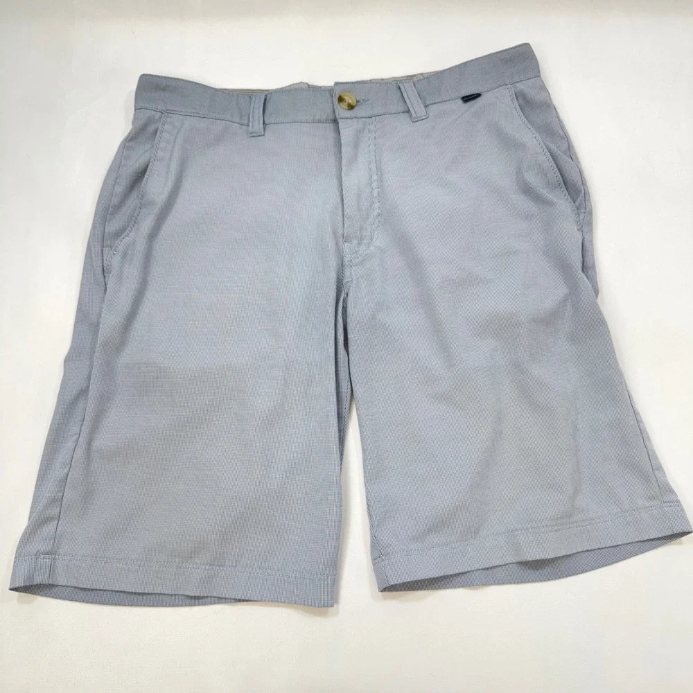 TravisMathew Golf Shorts Mens 32 Blue White Micro Check Stretch 10